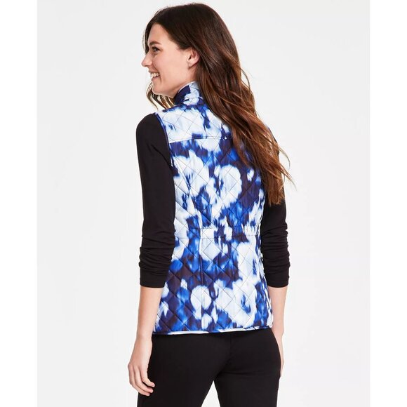 Jones New York Womens Printed Quilted Patch-Pocket Snap/Zipper Vest Blue XS NWOT - Picture 2 of 3